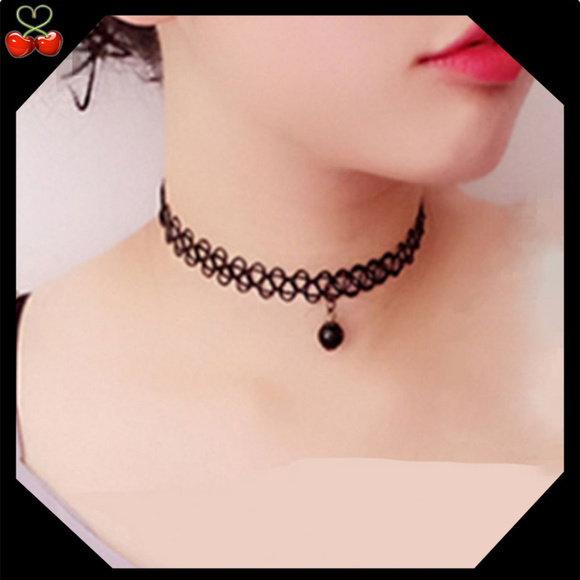 Mary's Cherries Boutique Jewelry - 🍒 TATTOO Black Drop Net Choker 📿